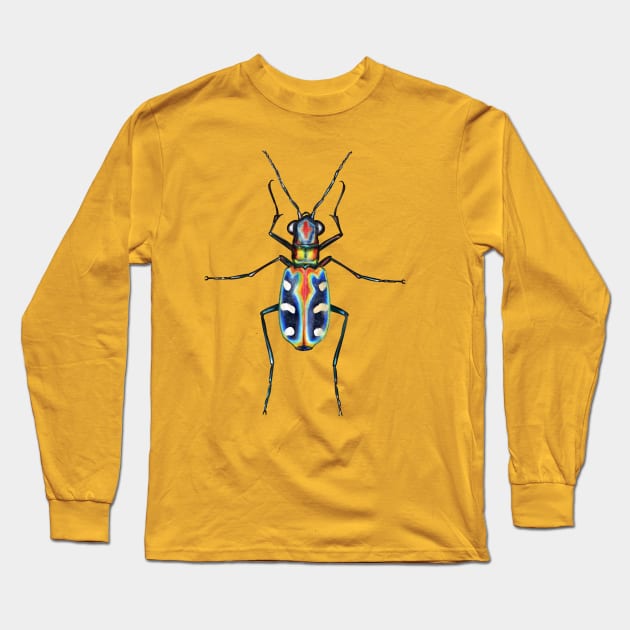 Six-Spotter Tiger Beetle Art Long Sleeve T-Shirt by techno-mantis